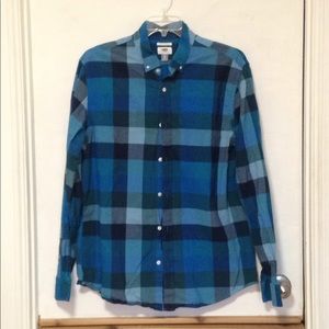 Blue plaid button down shirt